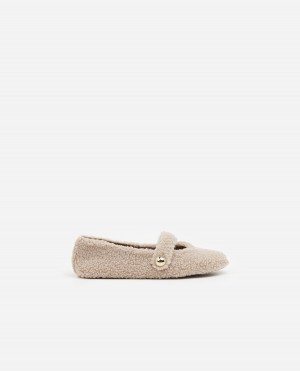 Beige Shoes Flattered Norah Teddy Indoor Shoes | CAZDE72876