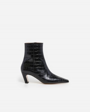 Black Shoes Flattered Xion Croco Leather Boots | CANEJ92397