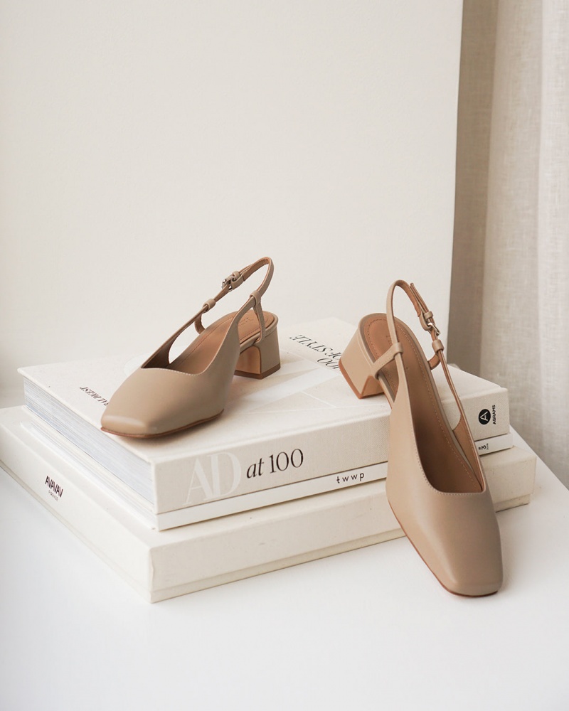 Beige Shoes Flattered Elin Leather Heels | LCATR40354