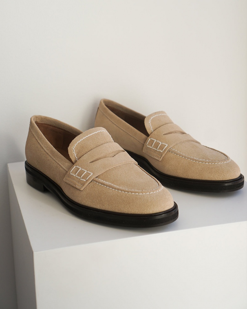 Beige Shoes Flattered Sara Suede Loafers | CACVG55875