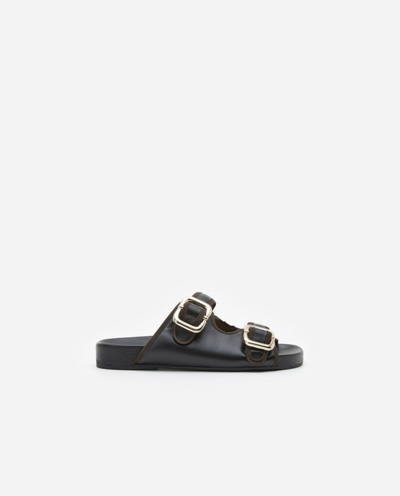 Black Shoes Flattered Bono Leather Sandals | ECAVG41334