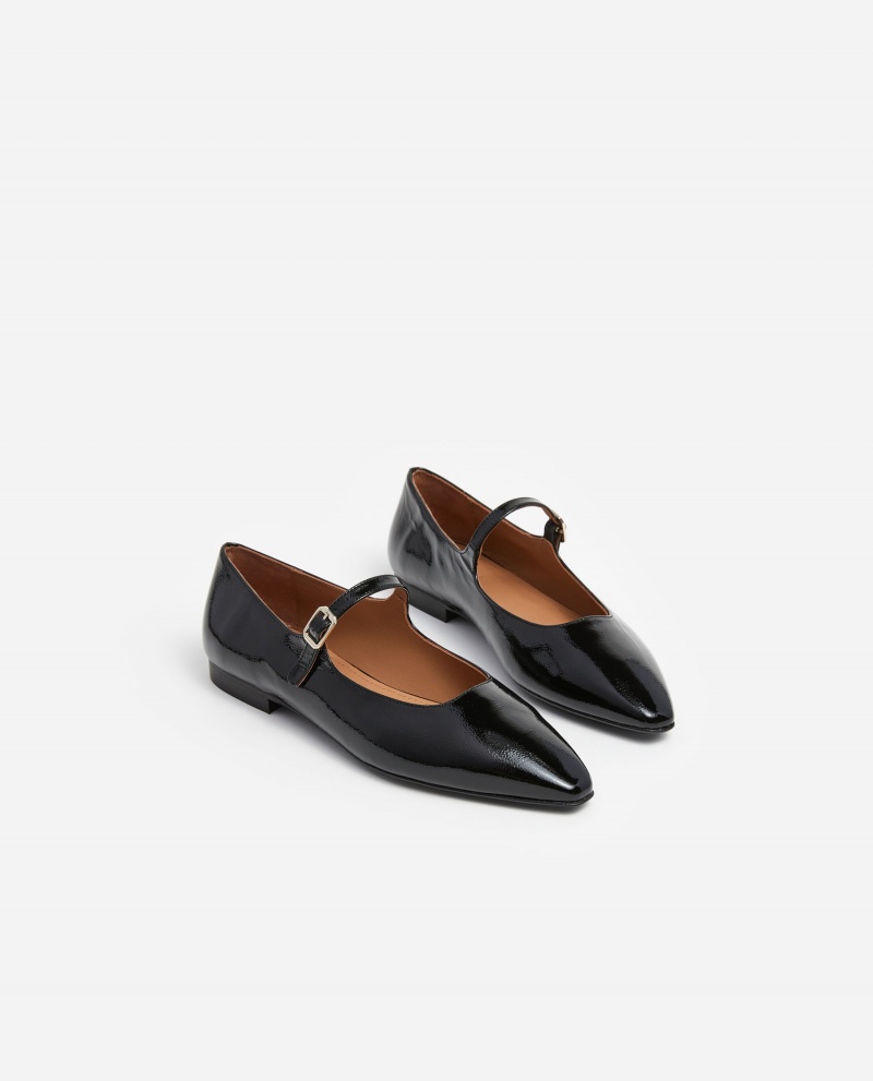 Black Shoes Flattered Camila Leather Ballet Flats | CAICD25178