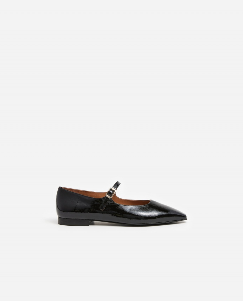 Black Shoes Flattered Camila Leather Ballet Flats | CAICD25178