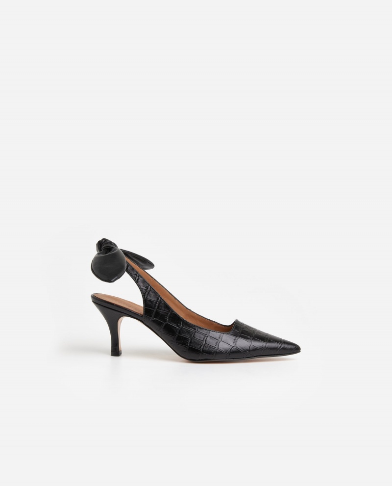 Black Shoes Flattered Franchesca Leather Heels | CAXBR86851