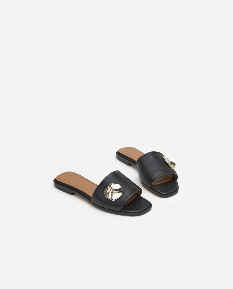 Black Shoes Flattered Mira Leather Sandals | CAXMI15617