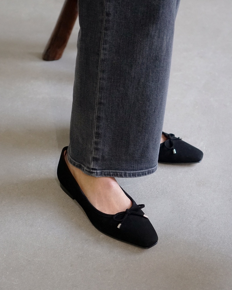 Black Shoes Flattered Monica Suede Ballet Flats | UCAND91436