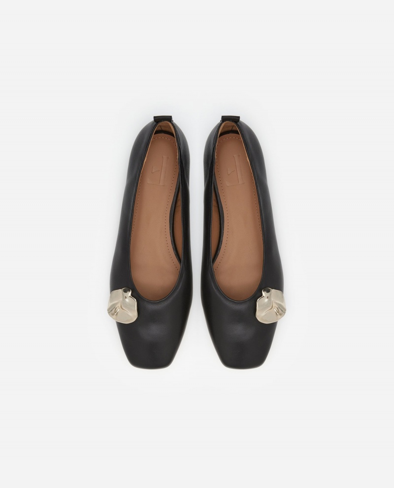 Black Shoes Flattered Natasha Leather Ballet Flats | XCABH92523