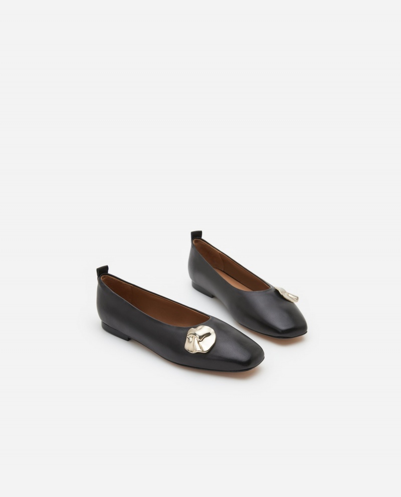 Black Shoes Flattered Natasha Leather Ballet Flats | XCABH92523