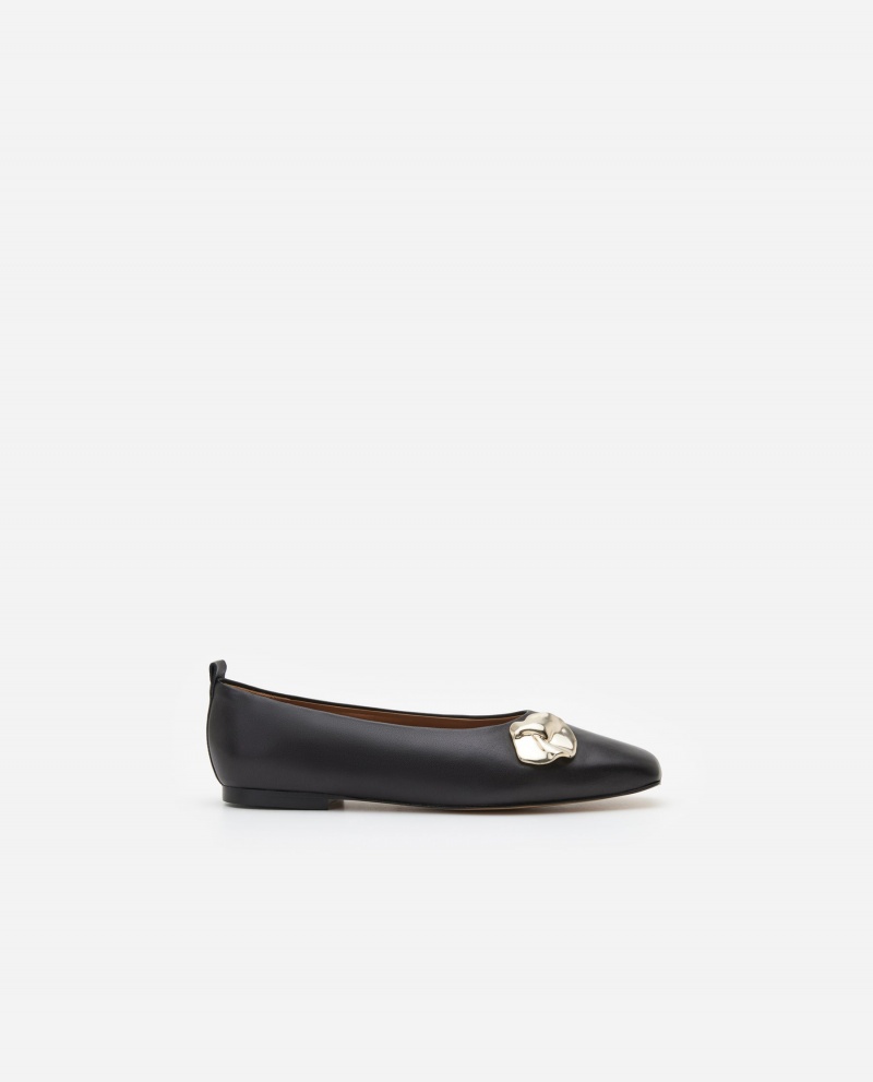 Black Shoes Flattered Natasha Leather Ballet Flats | XCABH92523