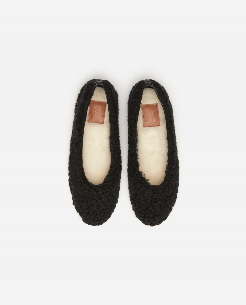 Black Shoes Flattered Nina Teddy Indoor Shoes | CAQAV90788