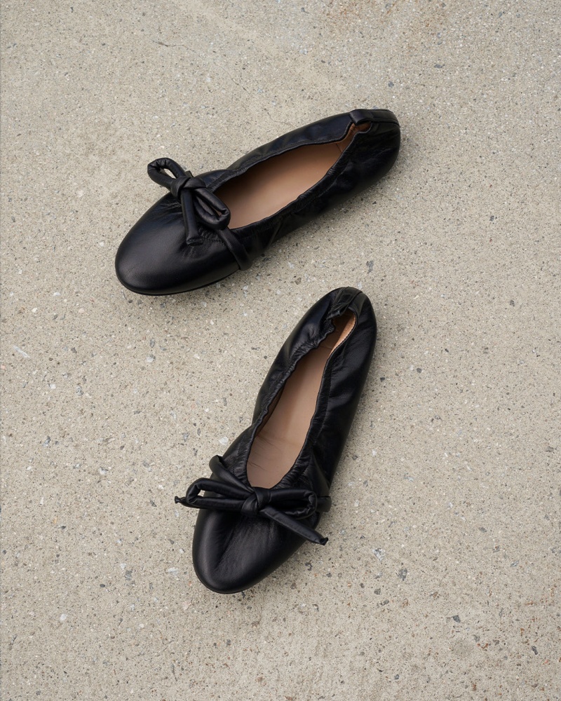 Black Shoes Flattered Polly Leather Ballet Flats | ECAVG46381