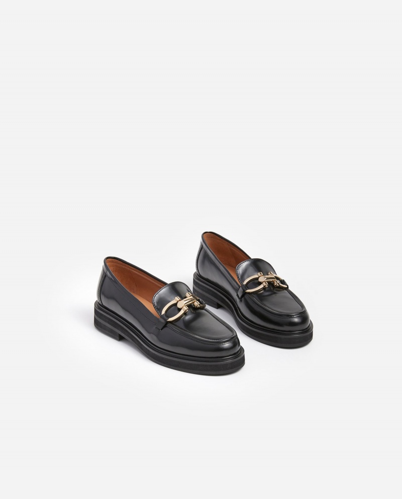 Black Shoes Flattered Samantha Leather Loafers | FCAHY91031