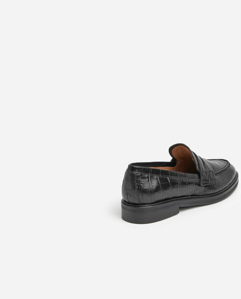 Black Shoes Flattered Sara Croco Leather Loafers | PCAQX31698