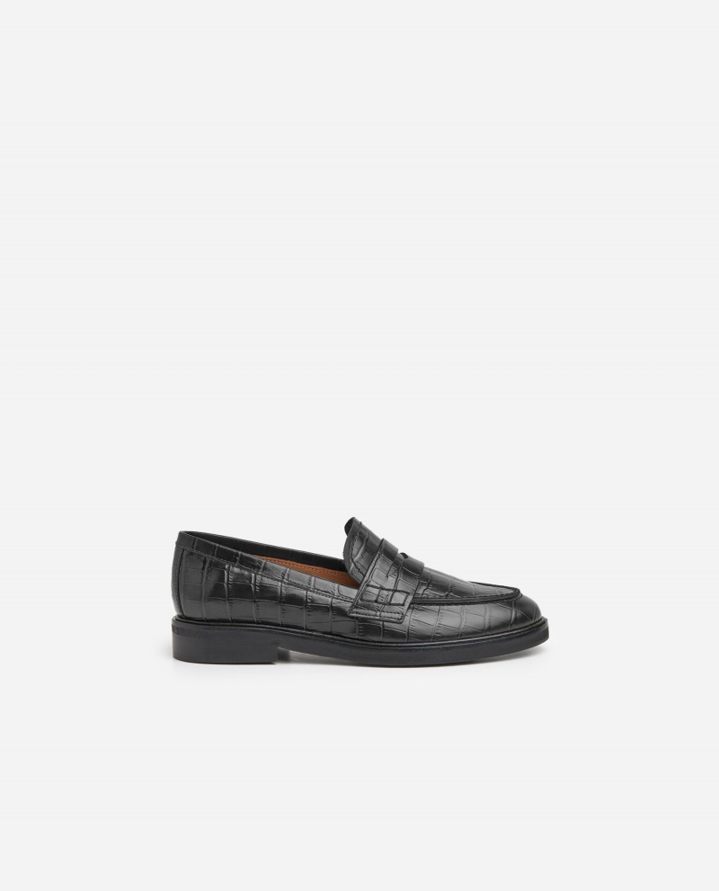 Black Shoes Flattered Sara Croco Leather Loafers | PCAQX31698