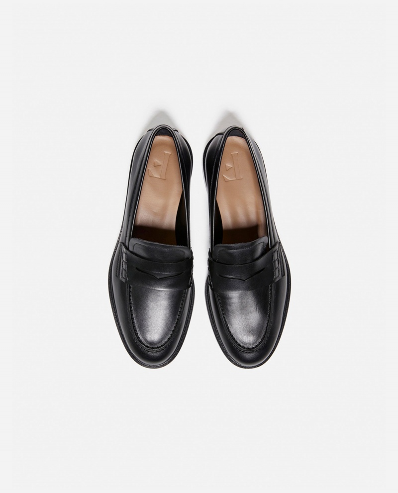 Black Shoes Flattered Sara Leather Loafers | CADFL82323