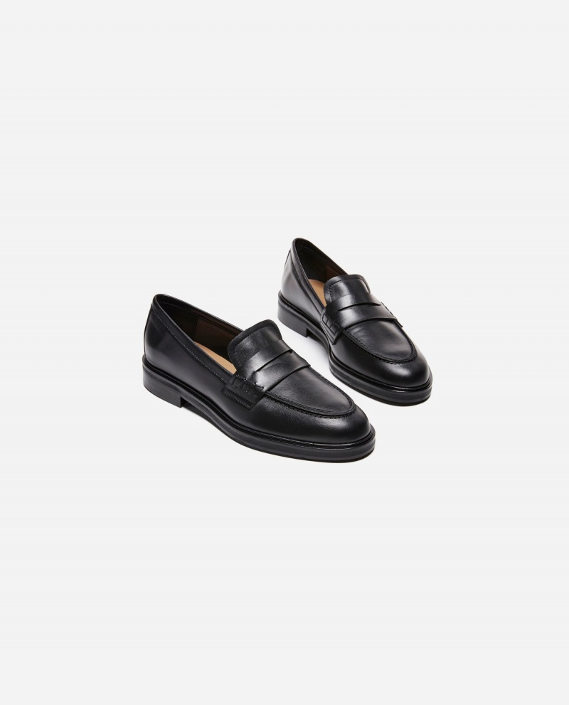 Black Shoes Flattered Sara Leather Loafers | CADFL82323