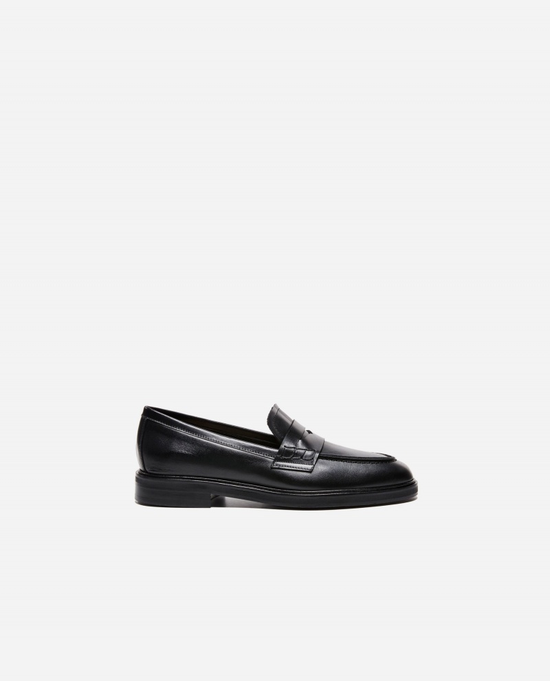 Black Shoes Flattered Sara Leather Loafers | CADFL82323