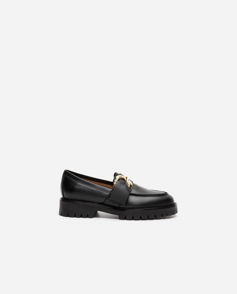 Black Shoes Flattered Stella Leather Loafers | CAJVR86163