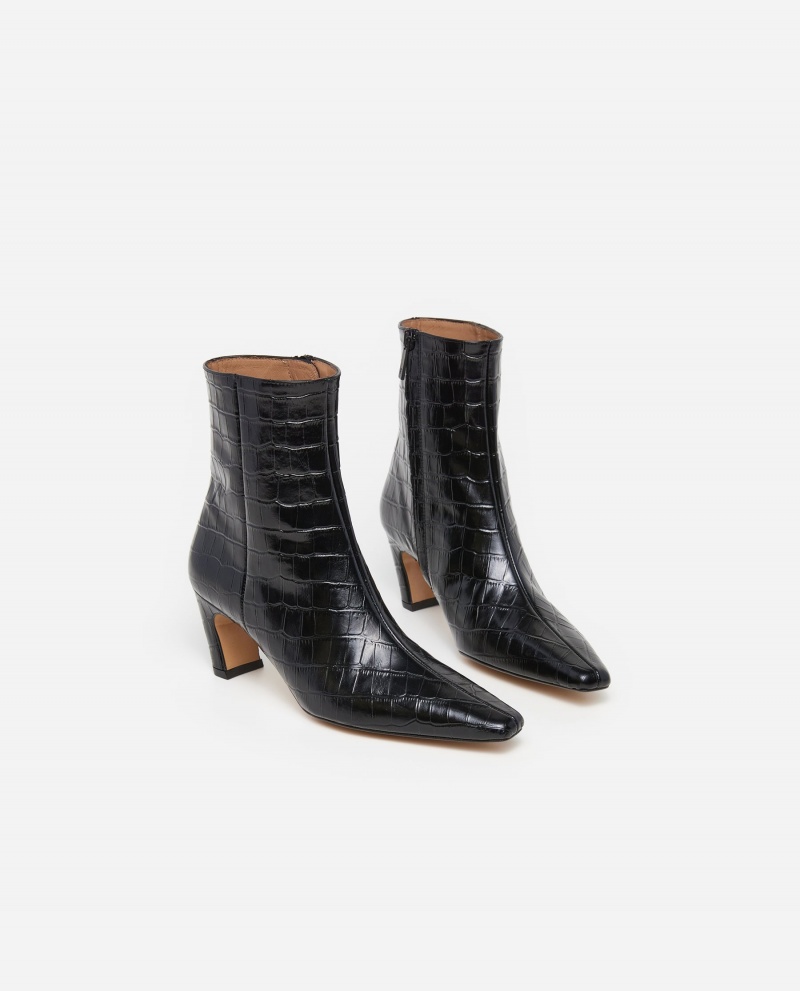 Black Shoes Flattered Xion Croco Leather Boots | CANEJ92397