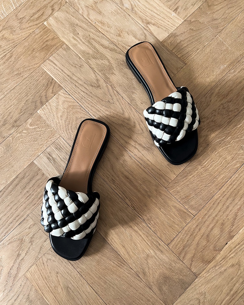 Black / White Shoes Flattered Minou Leather Sandals | CACIF95968