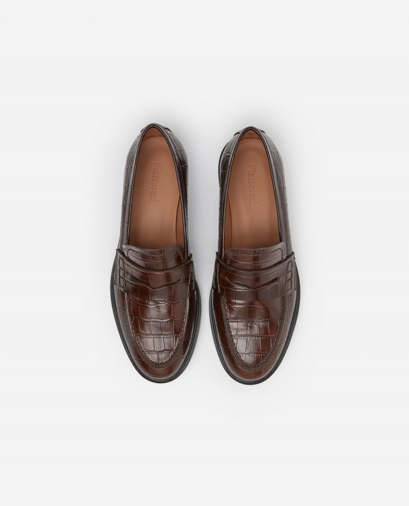 Brown Shoes Flattered Sara Croco Leather Loafers | GCACA46715