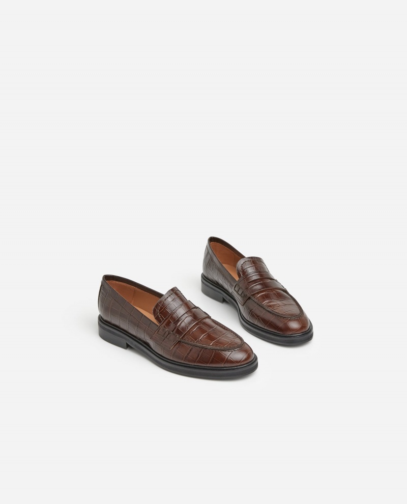 Brown Shoes Flattered Sara Croco Leather Loafers | GCACA46715