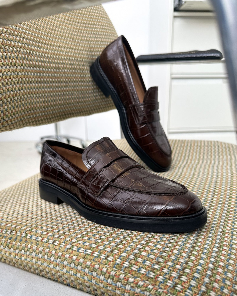 Brown Shoes Flattered Sara Croco Leather Loafers | GCACA46715