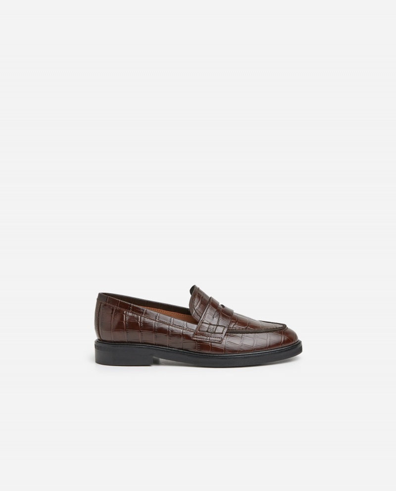 Brown Shoes Flattered Sara Croco Leather Loafers | GCACA46715